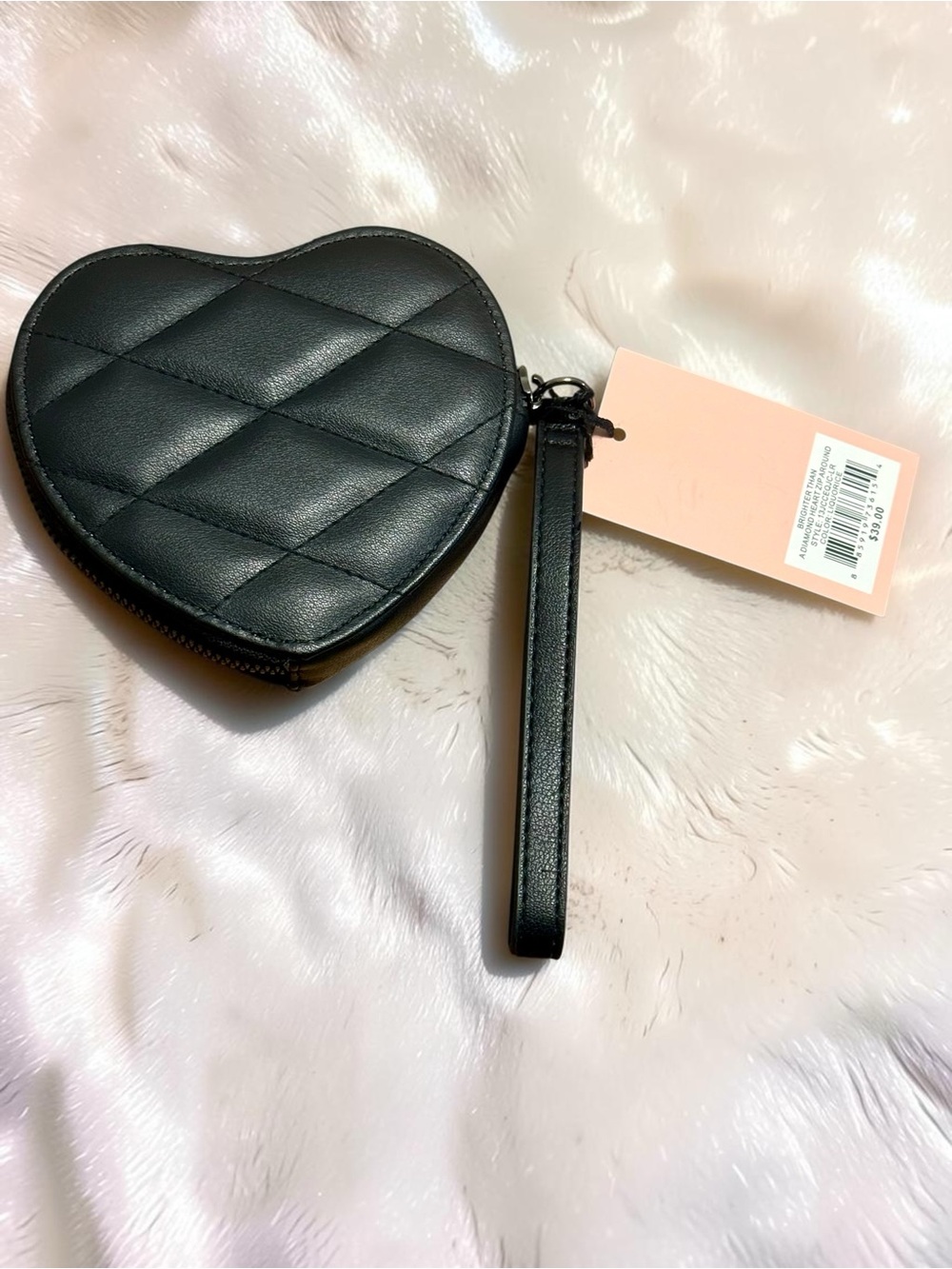 Juicy Couture Heart Coin Purse | NWT Black Quilted Faux Leather Zip Pouch
